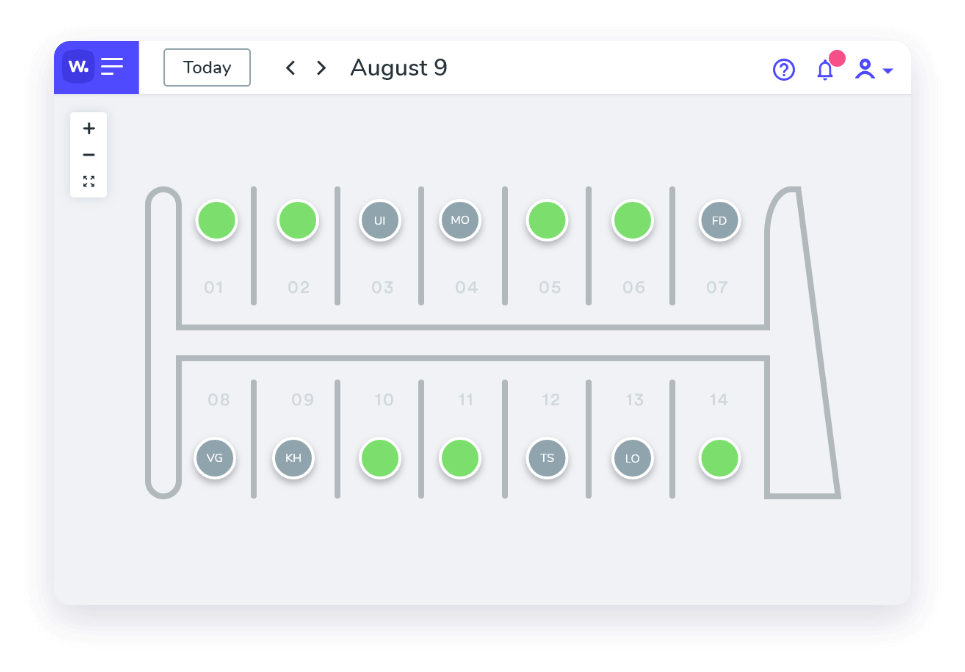 Parking lot floorplan with available spaces