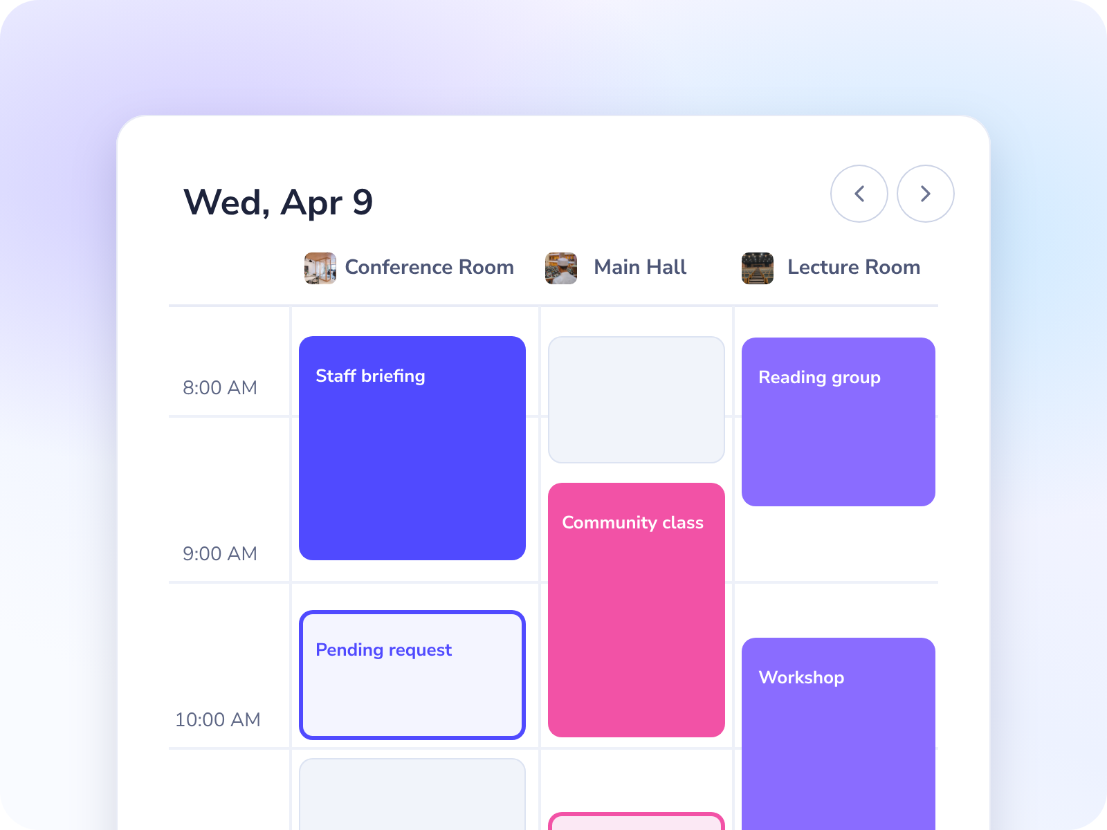Shared booking calendar with confirmed and pending slots