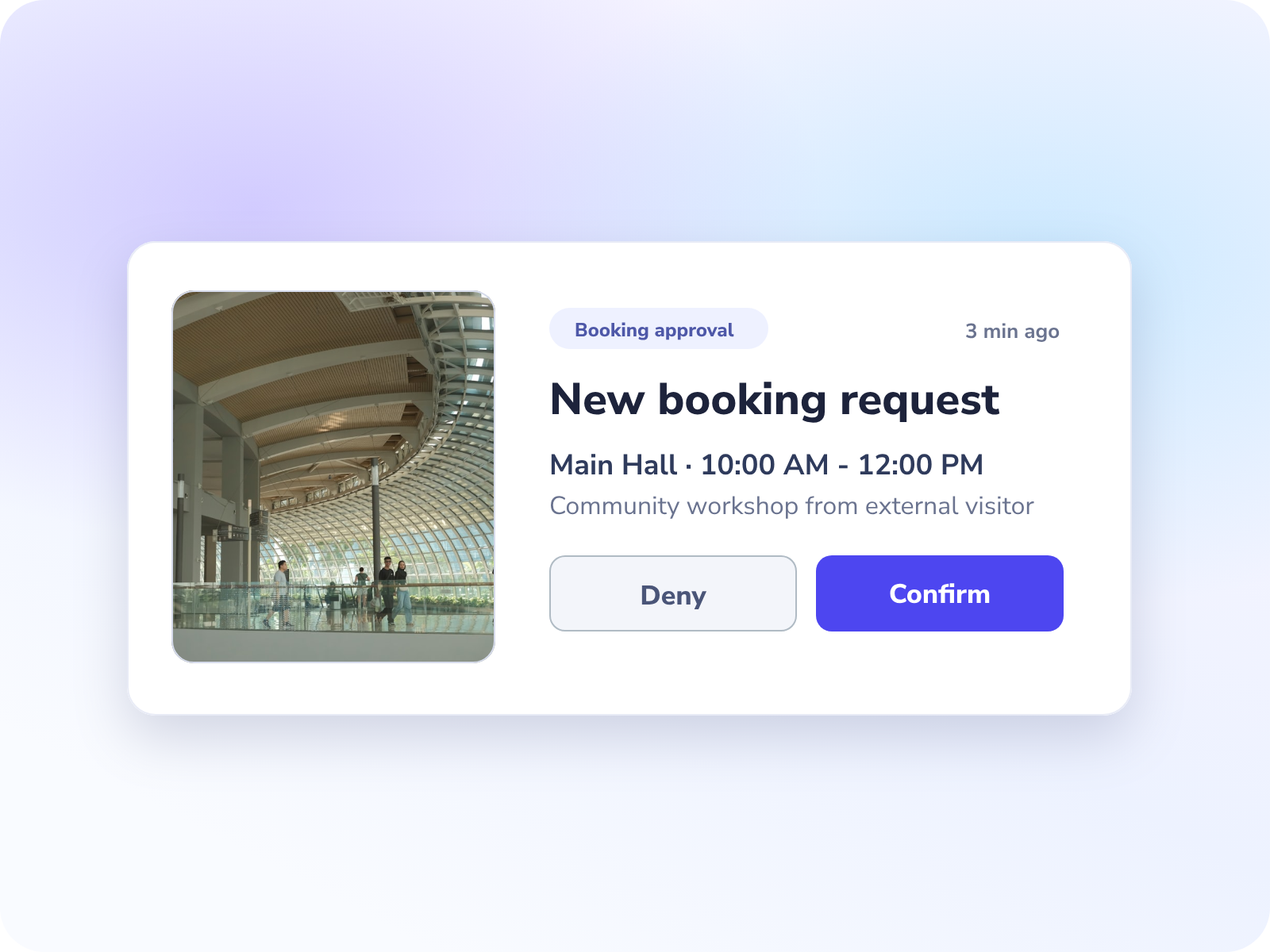 Booking approval notification for space managers