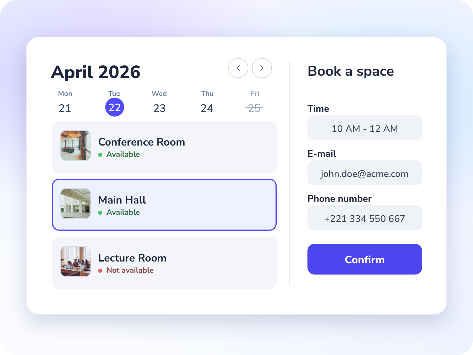 Public booking form for external visitors