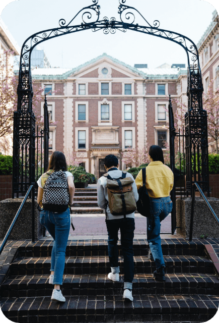 Open university gate with students on campus