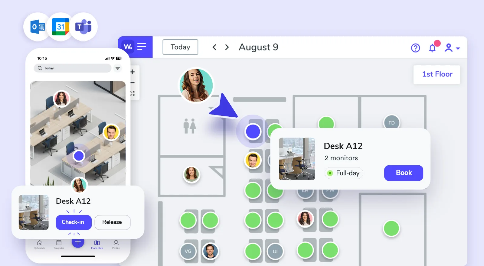 Whatspot-bureaureservering op een interactieve plattegrond